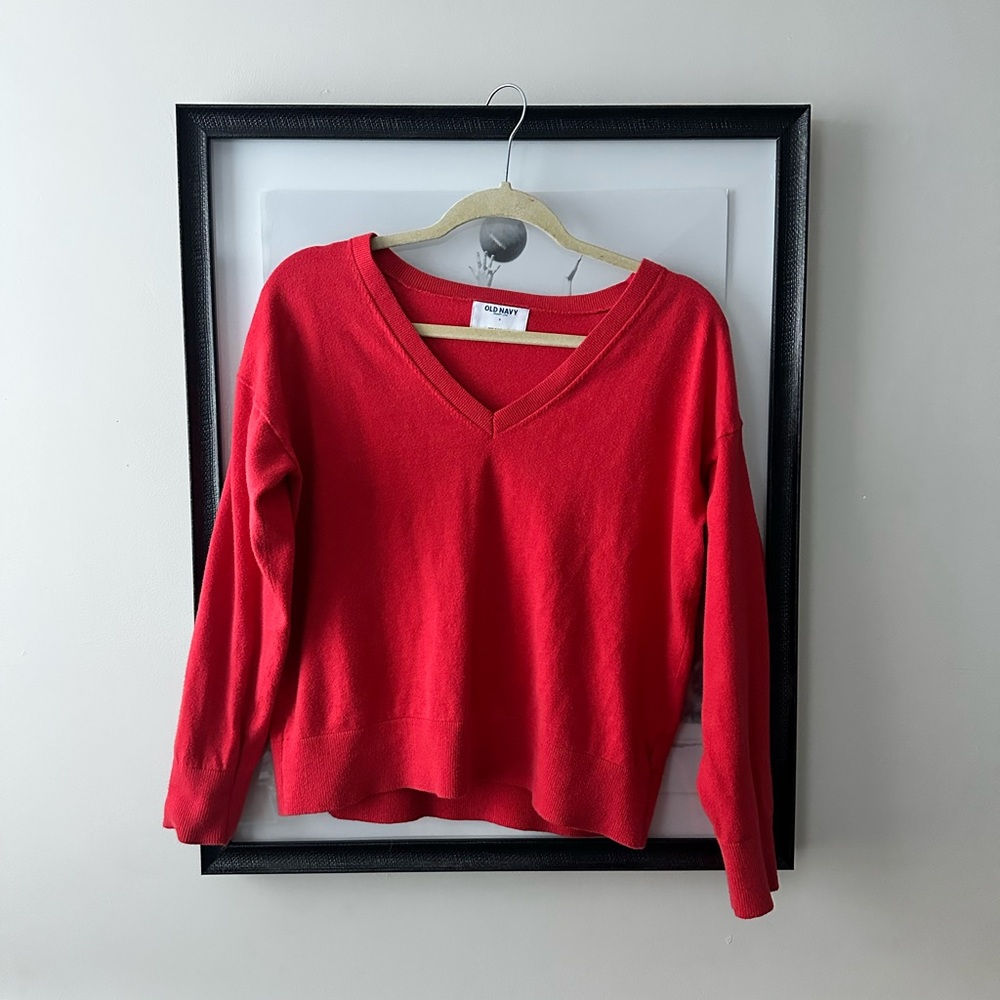 Old Navy So Soft Lite Red V-Neck Sweater